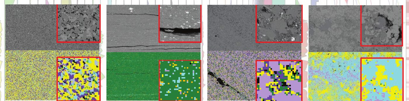 Imagens BSE e mapas minerais de amostras de reservatório